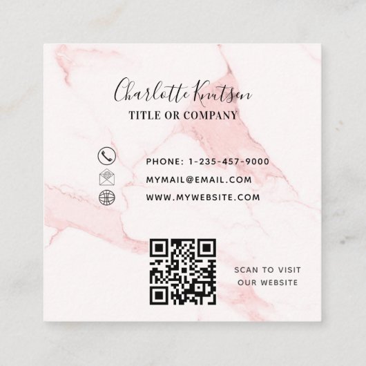 Blush roze monogram elegant QR-code Vierkante Visitekaartje (Achterkant)