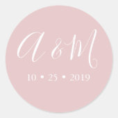 Blush Roze Monogram Elegante Bruiloft Ronde Sticker (Voorkant)