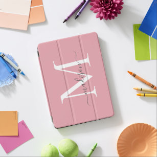 Blush Roze monogram Feminine Stylish Gray Script iPad Air Cover