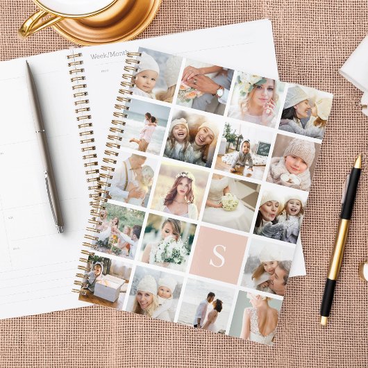 Blush roze monogram fotocollage planner