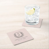 Blush Roze Monogram Huwelijk Bloemkam Elegant Kartonnen Onderzetters (Insitu)