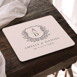 Blush Roze Monogram Huwelijk Bloemkam Elegant Kartonnen Onderzetters