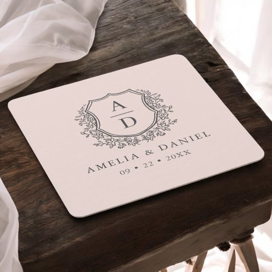 Blush Roze Monogram Huwelijk Bloemkam Elegant Kartonnen Onderzetters