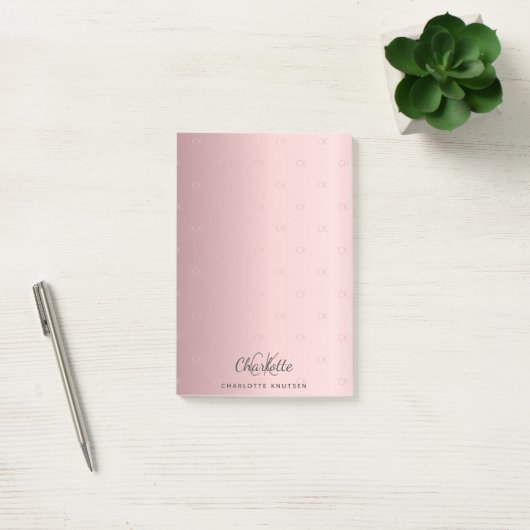 Blush roze monogram initiaal elegant post-it® notes (Kantoor)