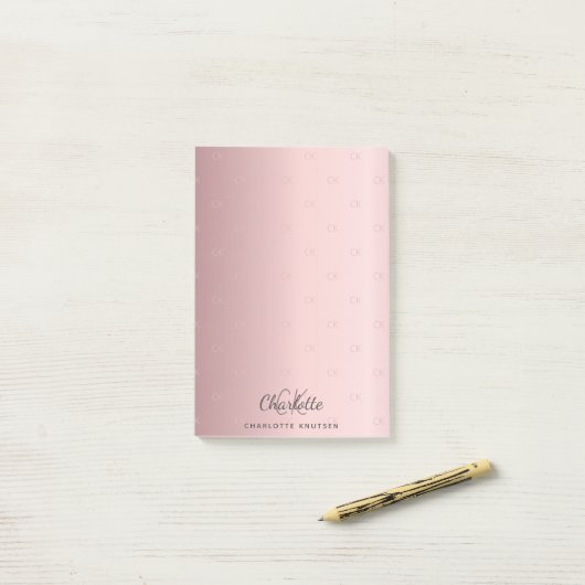Blush roze monogram initiaal elegant post-it® notes (Op bureau)