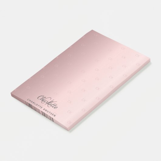 Blush roze monogram initiaal elegant post-it® notes (Schuin)