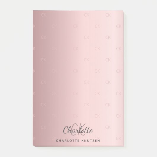 Blush roze monogram initiaal elegant post-it® notes (Voorkant)