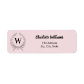 Blush roze monogram initiaal krans retour adres etiket (Voorkant)