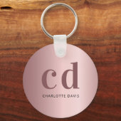 Blush roze monogram initiaal modern minimalistisch sleutelhanger (Voorkant)