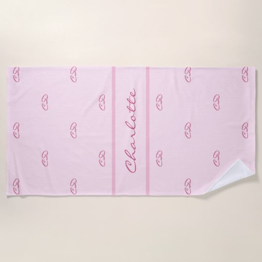 Blush roze monogram initiaal patroonnaam strandlaken (Voorkant)