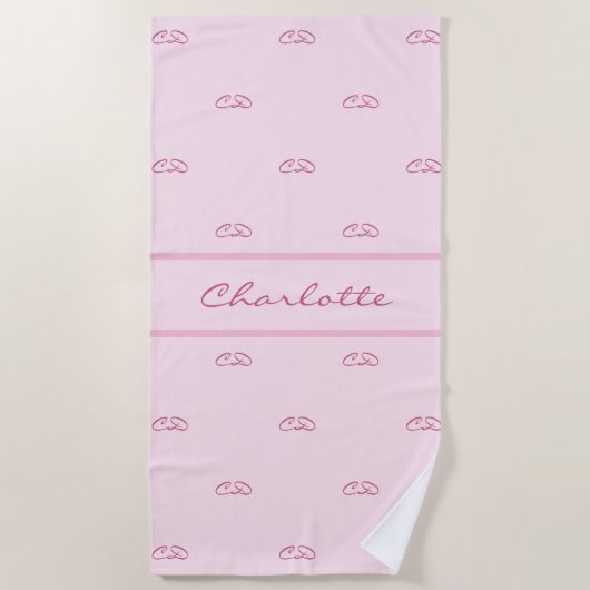 Blush roze monogram initiaal patroonnaam strandlaken (Voorkant)