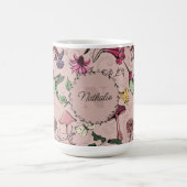 Blush Roze Monogram Kolibrie & Bloemen Tuin Koffiemok (Center)