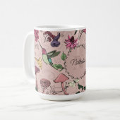 Blush Roze Monogram Kolibrie & Bloemen Tuin Koffiemok (Voorkant links)