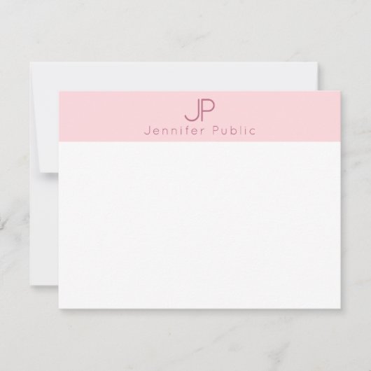 Blush Roze Monogram Minimalistische Elegante Sjabl Notitiekaartje (Voorkant)