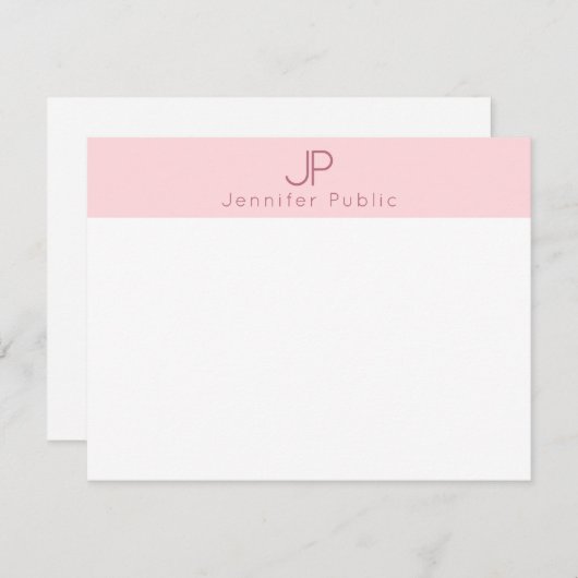 Blush Roze Monogram Minimalistische Elegante Sjabl Notitiekaartje (Voorkant / Achterkant)