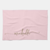 Blush Roze Monogram Naam Gouden Kalligrafie Script Theedoek (Horizontaal)