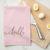 Blush Roze Monogram Naam Gouden Kalligrafie Script Theedoek (Quarter Fold)