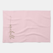 Blush Roze Monogram Naam Gouden Kalligrafie Script Theedoek (Horizontaal)