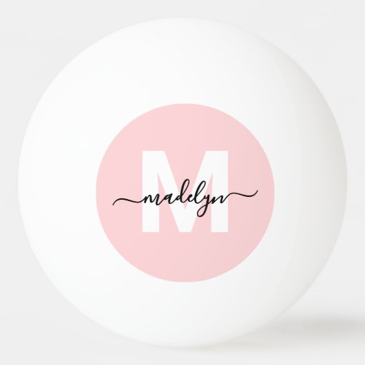 Blush roze monogram naam pingpongbal (Voorkant)