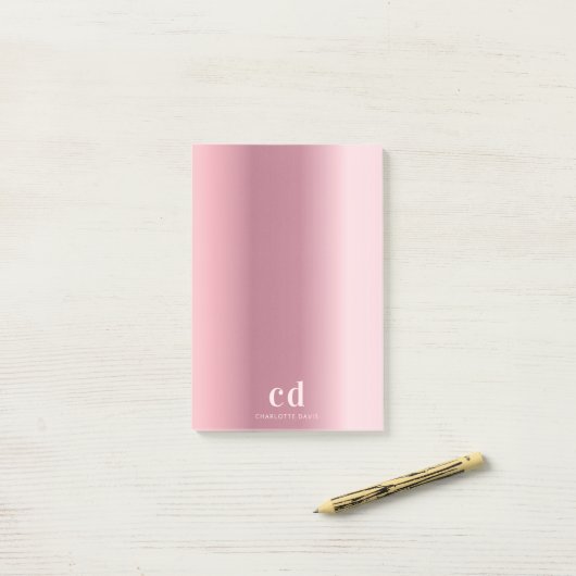 Blush roze monogram naam post-it® notes (Op bureau)