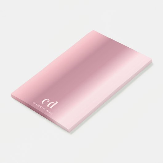 Blush roze monogram naam post-it® notes (Schuin)