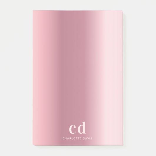 Blush roze monogram naam post-it® notes (Voorkant)