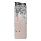 Blush roze monogram naam Silver Glitter Drip Thermosbeker (Geroteerd rechts)