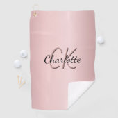 Blush roze monogram name script golfhanddoek (Insitu)