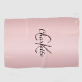 Blush roze monogram name script golfhanddoek (Horizontaal)