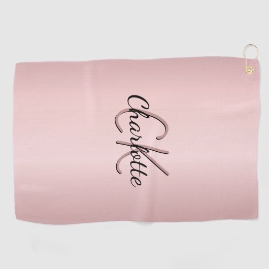 Blush roze monogram name script golfhanddoek (Horizontaal)