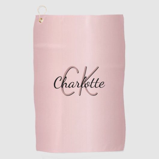 Blush roze monogram name script golfhanddoek (Voorkant)