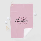 Blush roze monogram name script golfhanddoek (Insitu)