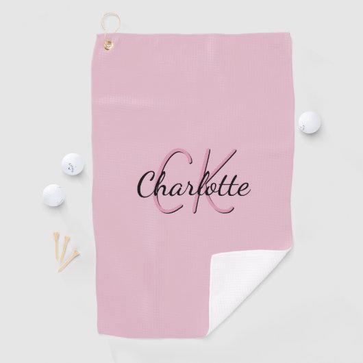 Blush roze monogram name script golfhanddoek (Insitu)