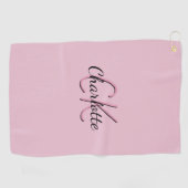 Blush roze monogram name script golfhanddoek (Horizontaal)