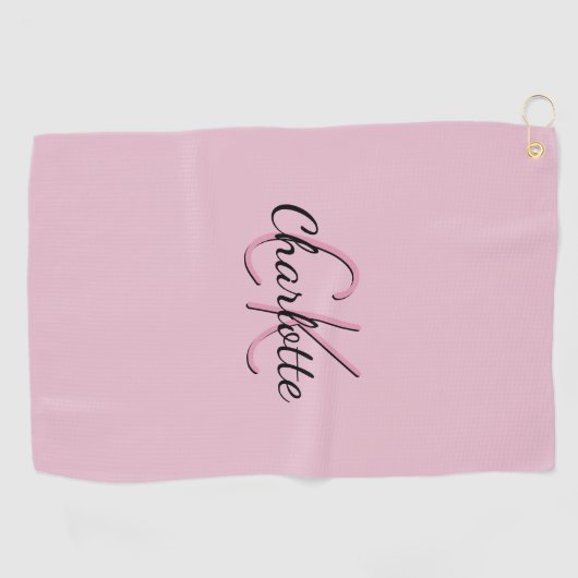 Blush roze monogram name script golfhanddoek (Horizontaal)