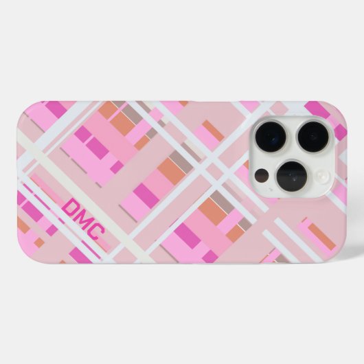 Blush roze monogram plaid girly magenta wit Case-Mate iPhone case (Achterkant (horizontaal))