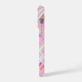 Blush roze monogram plaid girly magenta wit iPhone hoesje (Linkerkant)