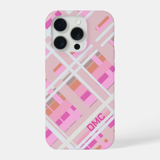 Blush roze monogram plaid girly magenta wit iPhone hoesje (Achterkant)