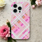 Blush roze monogram plaid girly magenta wit iPhone hoesje