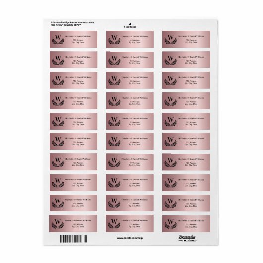 Blush roze monogram return address label (Full Sheet)