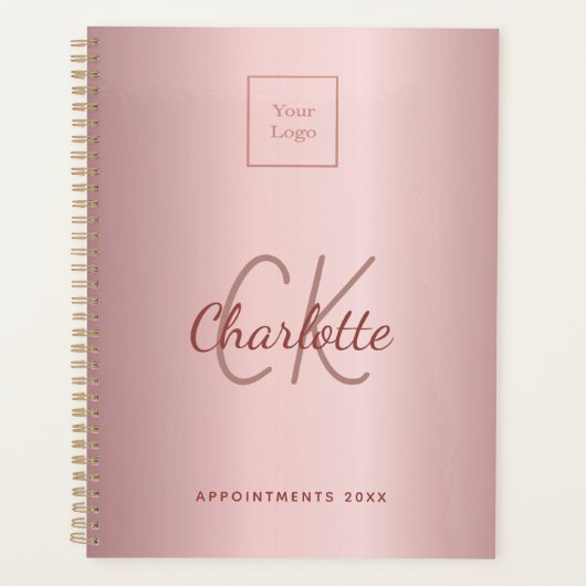 Blush roze monogram zakelijk logo planner (Voorkant)