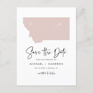 Blush Roze Montana Map Modern Script Save the Date Aankondigingskaart