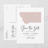 Blush Roze Montana Map Modern Script Save the Date Aankondigingskaart (Voorkant / Achterkant)