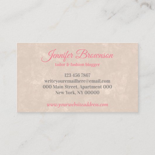 Blush roze naalddraden naaddruk naaien visitekaartje (Achterkant)