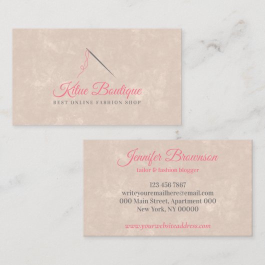 Blush roze naalddraden naaddruk naaien visitekaartje (Voorkant / Achterkant)