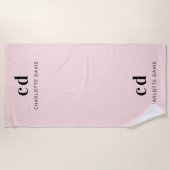 Blush roze naam monogram initiaal strandlaken (Voorkant)