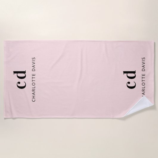 Blush roze naam monogram initiaal strandlaken (Voorkant)