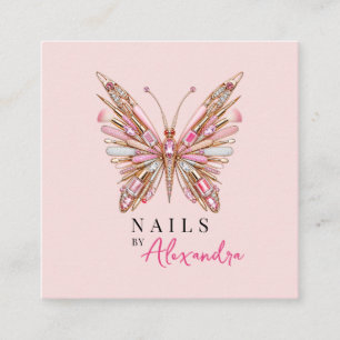 Blush Roze Nagel Specialist Vlinder Qr Code Vierkante Visitekaartje