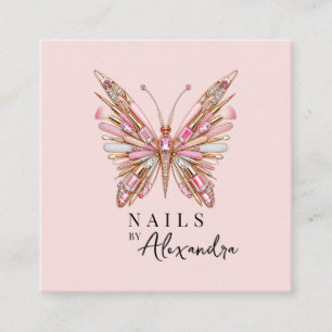 Blush Roze Nagel Specialist Vlinder Qr Code Vierkante Visitekaartje