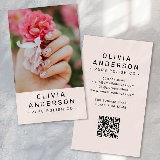 Blush Roze Nagel Tech Foto QR Code Visitekaartje